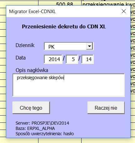 SXJ017 wskazanie parametrów dla dekretu księgowego