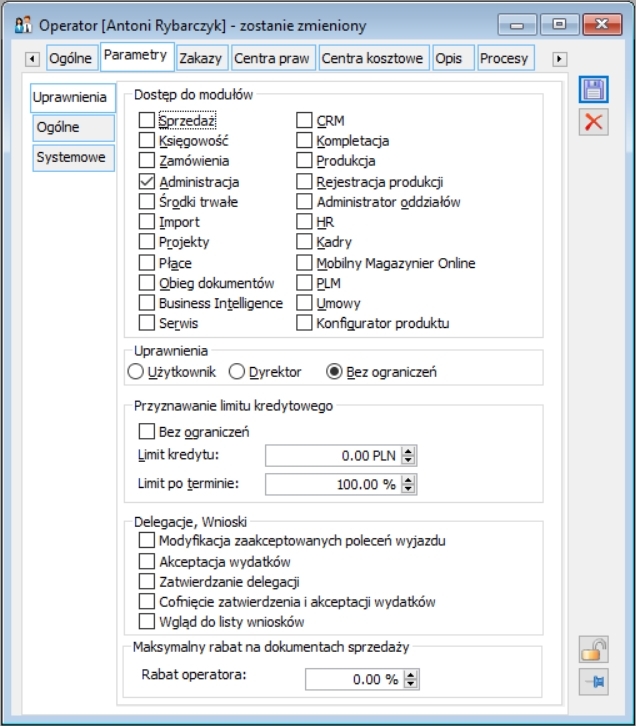 Uzytkownik z dostępem do licencji Administracja