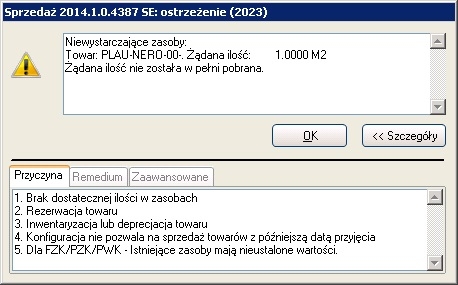 Niewystarczające zasoby. Żądana ilość nie została w pełni pobrana