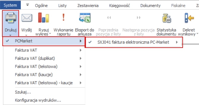 eksport faktury do programu PC-Market