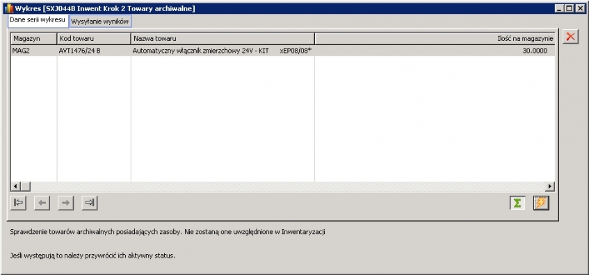Lista towarów archiwalnych wykazujących stany na magazynie