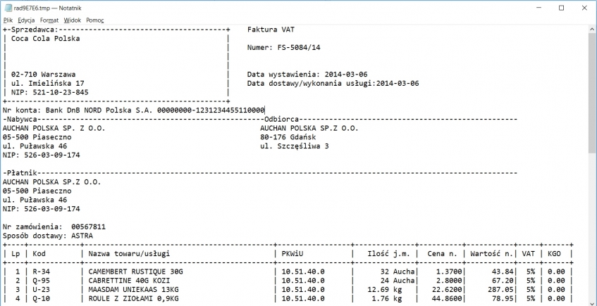 Dodatek ERP XL typu wydruk tekstowy