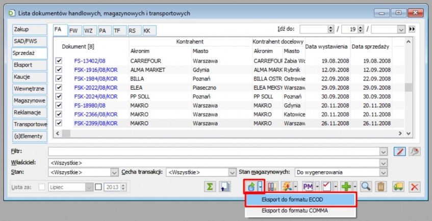 Eksport do EDI w Comarch ERP XL