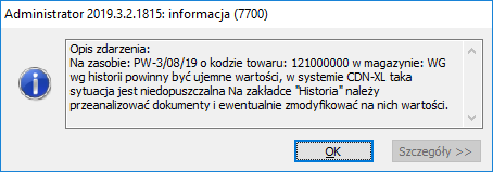 Na zasobie (...) wg historii powinny być ujemne wartości