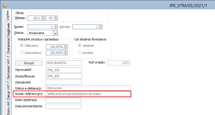 Numer referencyjny dla formularza UPO