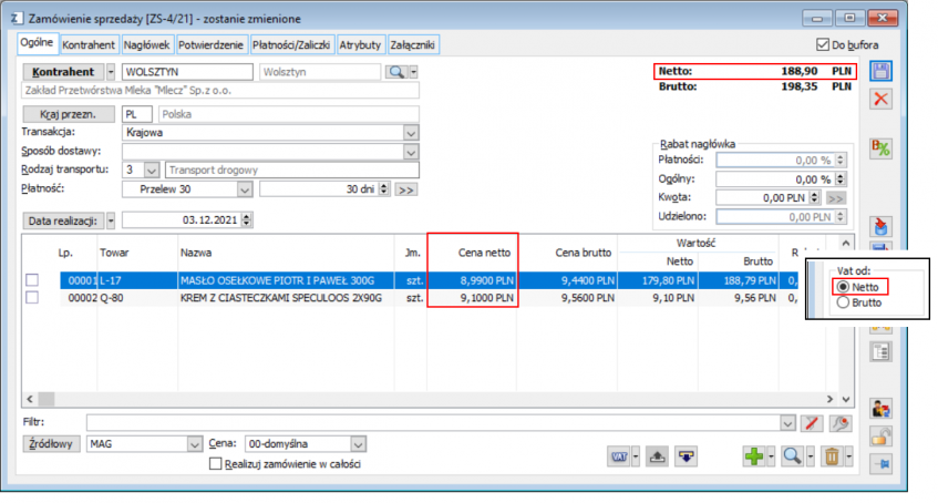 Zamówienie w kwocie netto