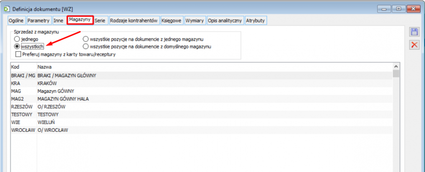 Sprzedaż z jednego lub z wielu magazynów - parametry sprzedaży