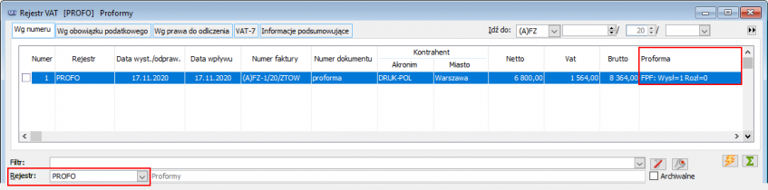 Proforma w rejestrze VAT
