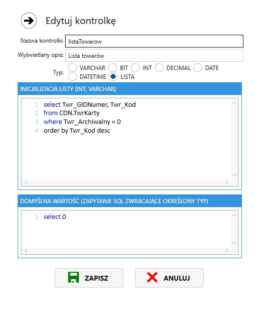 migrator excel definicja kontrolki