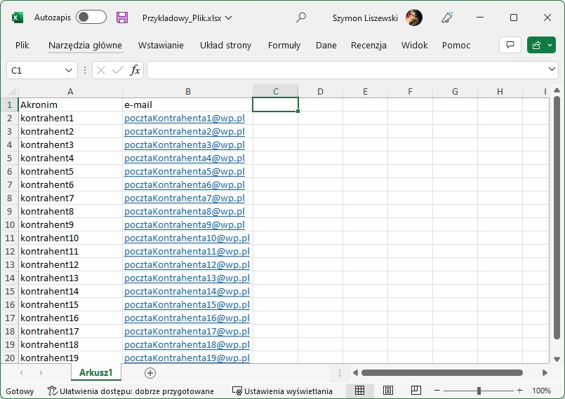 Podgląd arkusza Excel