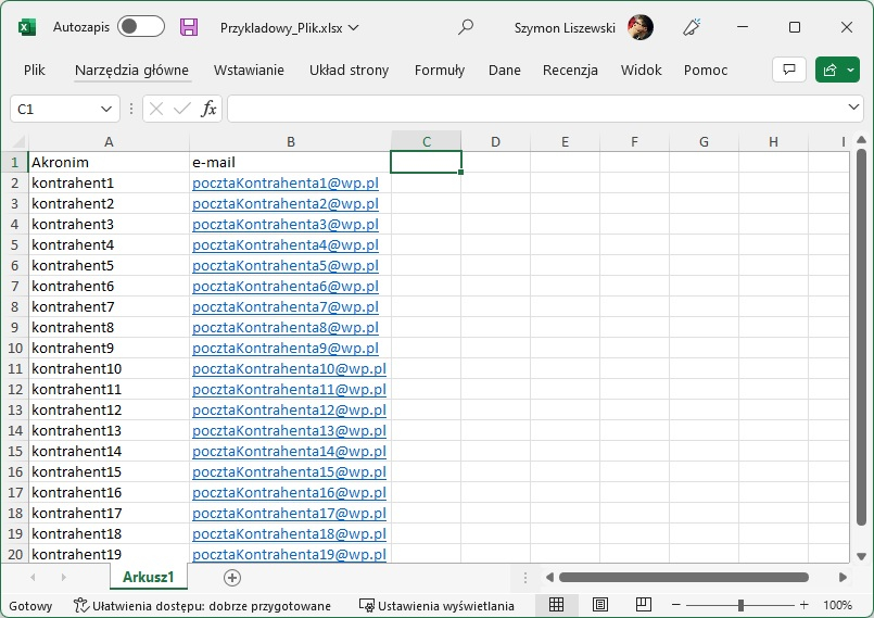 Podgląd arkusza Excel